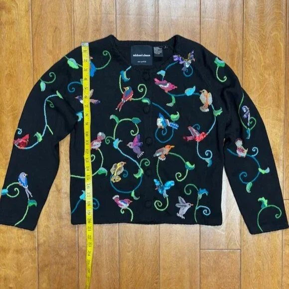Michael Simon Women Bird Embroidered Beaded Cardigan Size S Colorful Art to Wear - Picture 11 of 13